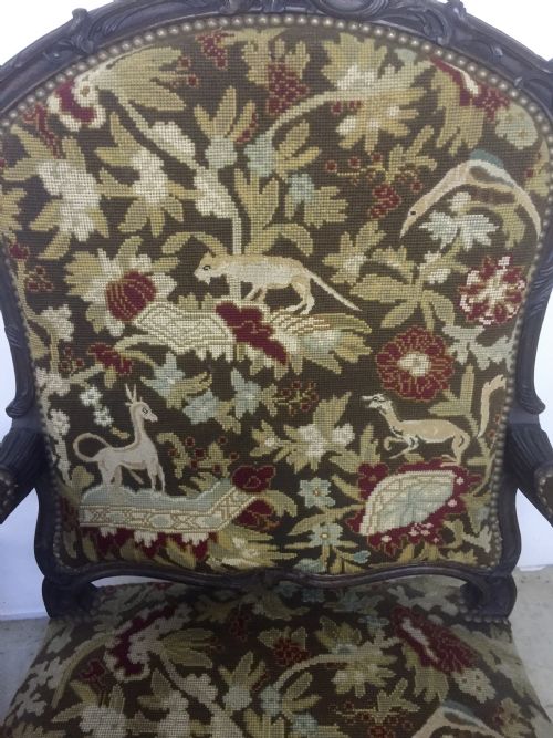 PAIR OF WALNUT AND TAPESTRY ARMCHAIRS - ADDITIONAL PHOTO 2