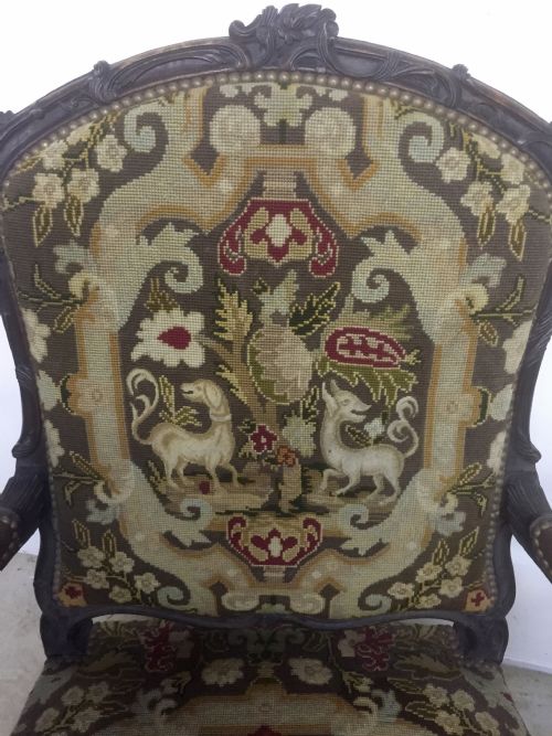 PAIR OF WALNUT AND TAPESTRY ARMCHAIRS - ADDITIONAL PHOTO 4