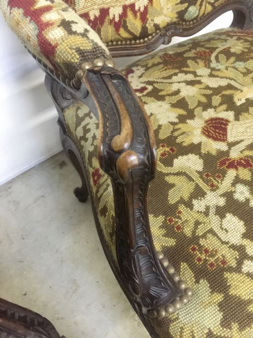 PAIR OF WALNUT AND TAPESTRY ARMCHAIRS - ADDITIONAL PHOTO 7