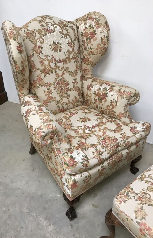 WING BACK ARMCHAIR AND NEAR MATCHING STOOL - ADDITIONAL PHOTO 2