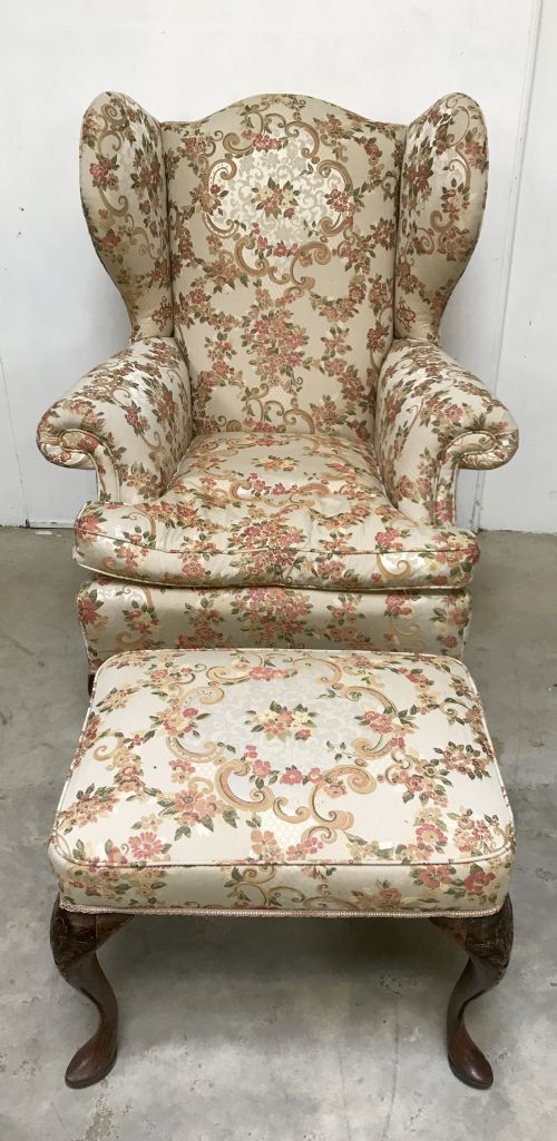 WING BACK ARMCHAIR AND NEAR MATCHING STOOL - ADDITIONAL PHOTO 5