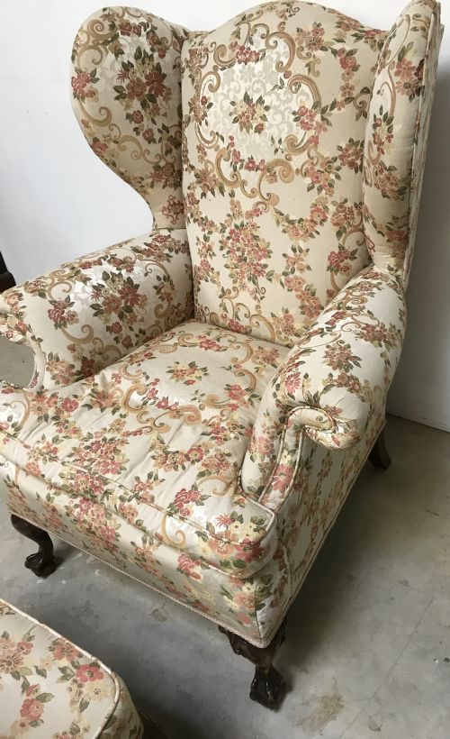 WING BACK ARMCHAIR AND NEAR MATCHING STOOL - ADDITIONAL PHOTO 8