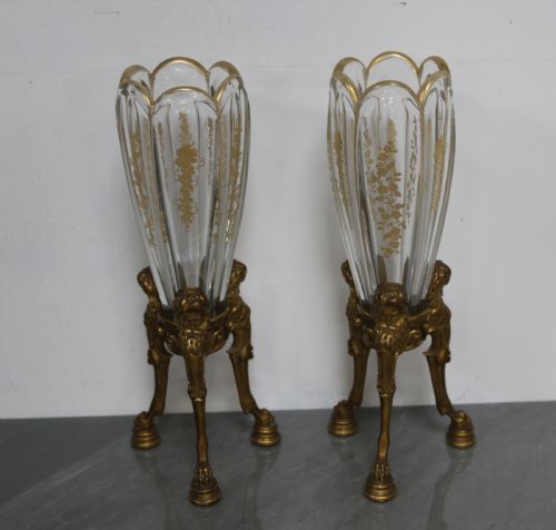 pair of bronze and glass vases - CATEGORY: ANTIQUE GLASS - DATED 19TH CENTURY