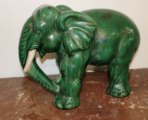elephant terracotta green glazed - CATEGORY: ANTIQUE CERAMICS - DATED EDWARDIAN