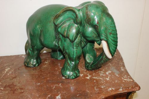 ELEPHANT TERRACOTTA GREEN GLAZED - ADDITIONAL PHOTO 1