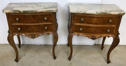 pair of walnut and marble lamp tables - CATEGORY: ANTIQUE TABLES - DATED 1900