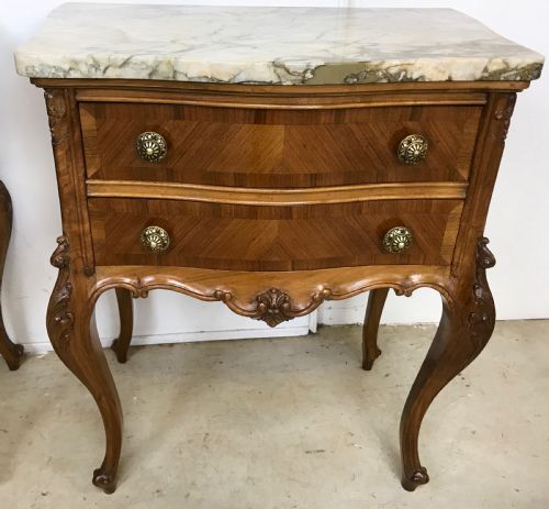 PAIR OF WALNUT AND MARBLE LAMP TABLES - ADDITIONAL PHOTO 1