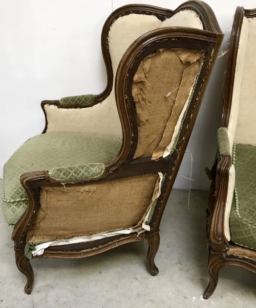 PAIR OF WALNUT WING BACK ARMCHAIRS - ADDITIONAL PHOTO 3