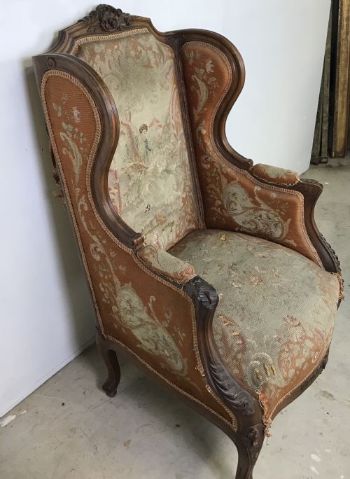 FRENCH TAPESTRY WINGBACK ARMCHAIR - ADDITIONAL PHOTO 3