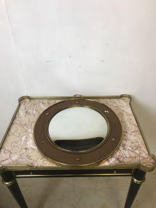 BRASS AND MAHOGANY CONVEX MIRROR - ADDITIONAL PHOTO 1
