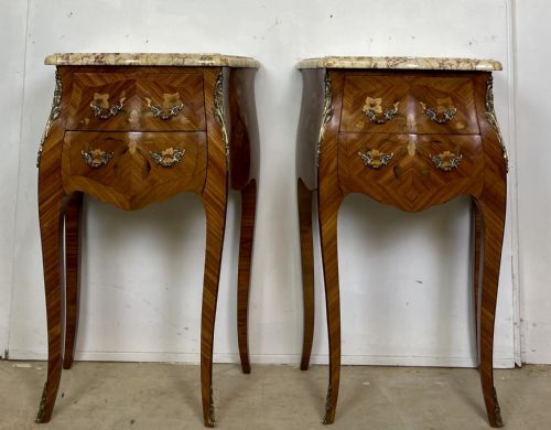 pair of french marquetery and ormolu mounted nightstands - CATEGORY: ANTIQUE CABINETS - DATED 1920