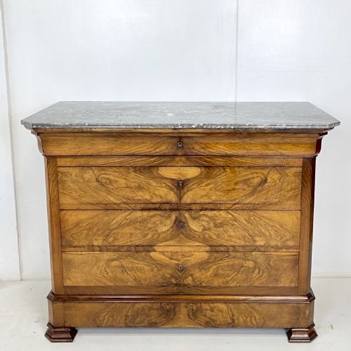 french walnut marble top commode - CATEGORY: ANTIQUE CHEST OF DRAWERS - DATED 1890
