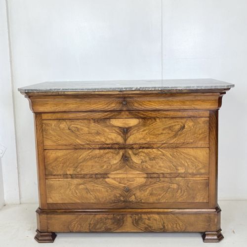 FRENCH WALNUT MARBLE TOP COMMODE - ADDITIONAL PHOTO 1
