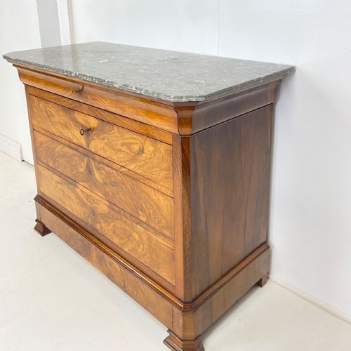 FRENCH WALNUT MARBLE TOP COMMODE - ADDITIONAL PHOTO 2