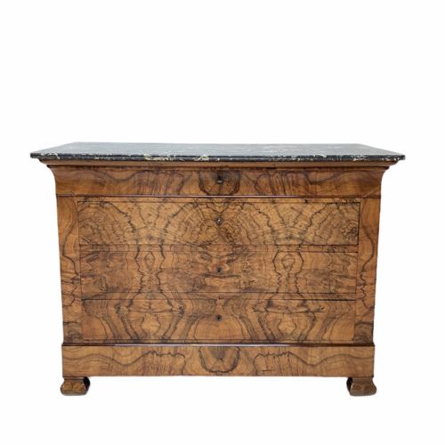 burr walnut marble top commode - CATEGORY: ANTIQUE CHEST OF DRAWERS - DATED 19TH CENTURY