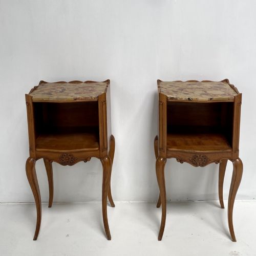 pair of french cherrywood and marble top nightstands - CATEGORY: ANTIQUE CABINETS - DATED 1910