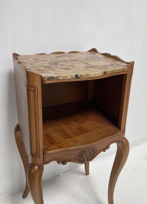 PAIR OF FRENCH CHERRYWOOD AND MARBLE TOP NIGHTSTANDS - ADDITIONAL PHOTO 4