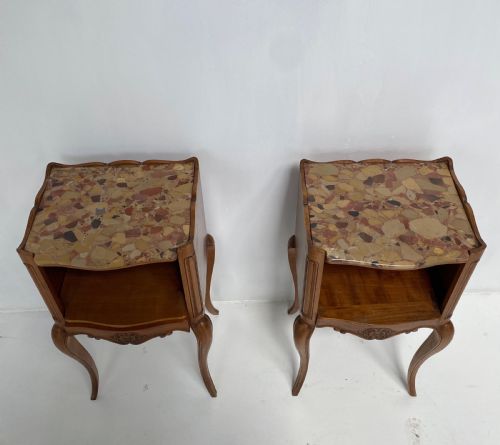 PAIR OF FRENCH CHERRYWOOD AND MARBLE TOP NIGHTSTANDS - ADDITIONAL PHOTO 5