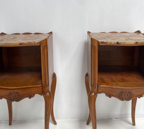 PAIR OF FRENCH CHERRYWOOD AND MARBLE TOP NIGHTSTANDS - ADDITIONAL PHOTO 7
