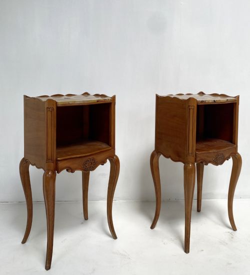PAIR OF FRENCH CHERRYWOOD AND MARBLE TOP NIGHTSTANDS - ADDITIONAL PHOTO 8