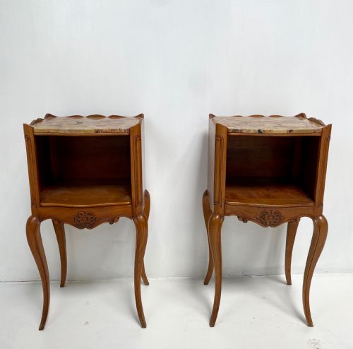 PAIR OF FRENCH CHERRYWOOD AND MARBLE TOP NIGHTSTANDS - ADDITIONAL PHOTO 9