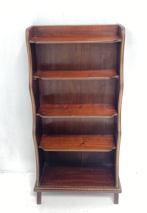 MAHOGANY AND BRASS WATERFALL BOOKCASE - ADDITIONAL PHOTO 1