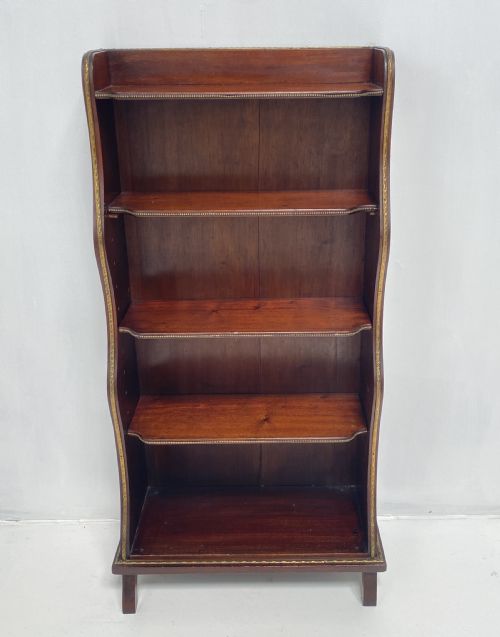 MAHOGANY AND BRASS WATERFALL BOOKCASE - ADDITIONAL PHOTO 2