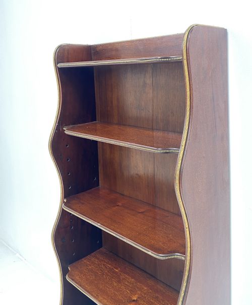 MAHOGANY AND BRASS WATERFALL BOOKCASE - ADDITIONAL PHOTO 5