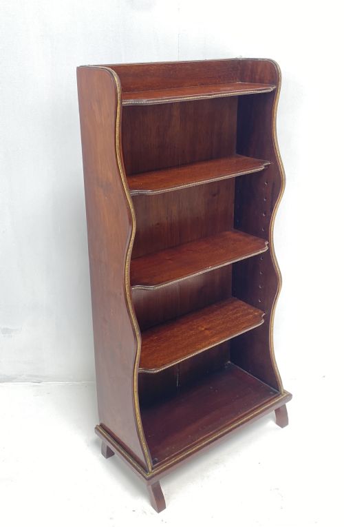 MAHOGANY AND BRASS WATERFALL BOOKCASE - ADDITIONAL PHOTO 8