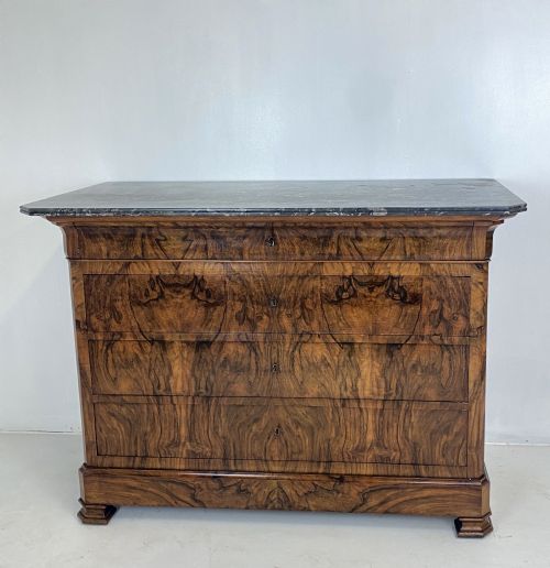 french walnut marble top commode - CATEGORY: ANTIQUE CHEST OF DRAWERS - DATED 1880