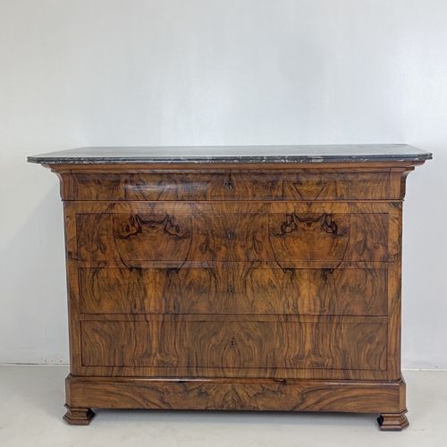 FRENCH WALNUT MARBLE TOP COMMODE - ADDITIONAL PHOTO 3