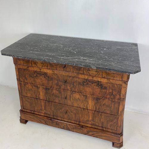 FRENCH WALNUT MARBLE TOP COMMODE - ADDITIONAL PHOTO 4
