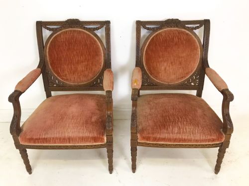 pair of large french walnut armchairs - CATEGORY: ANTIQUE CHAIRS - DATED 19TH CENTURY