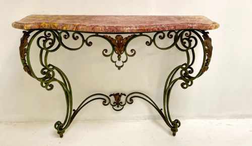 wrought iron console table with marble top - CATEGORY: ANTIQUE TABLES - DATED 1910