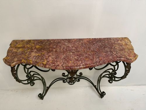 WROUGHT IRON CONSOLE TABLE WITH MARBLE TOP - ADDITIONAL PHOTO 1