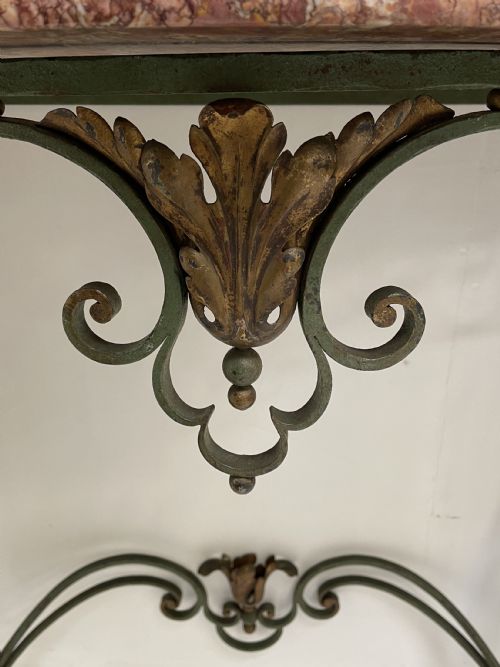 WROUGHT IRON CONSOLE TABLE WITH MARBLE TOP - ADDITIONAL PHOTO 3