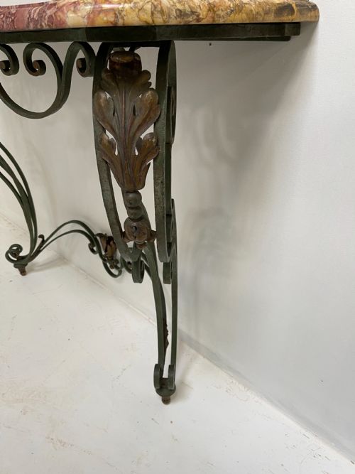 WROUGHT IRON CONSOLE TABLE WITH MARBLE TOP - ADDITIONAL PHOTO 4