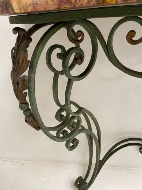 WROUGHT IRON CONSOLE TABLE WITH MARBLE TOP - ADDITIONAL PHOTO 5