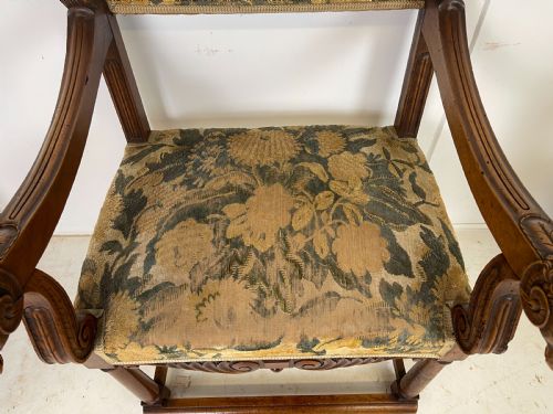 PAIR OF FRENCH WALNUT ARMCHAIRS WITH RAMS HEADS - ADDITIONAL PHOTO 6