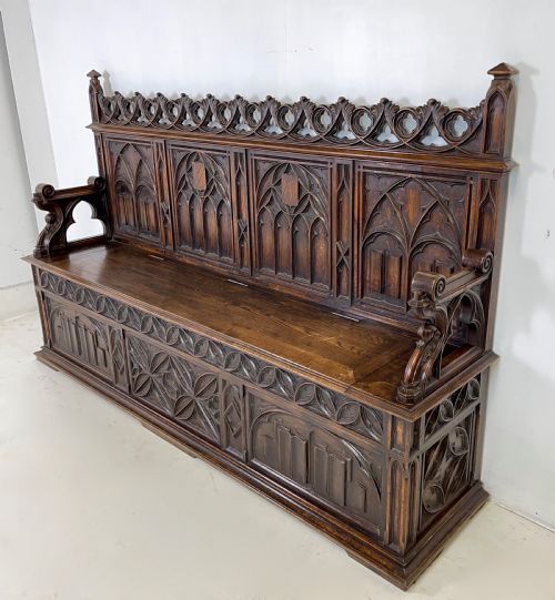 VICTORIAN GOTHIC HALL BENCH - ADDITIONAL PHOTO 1