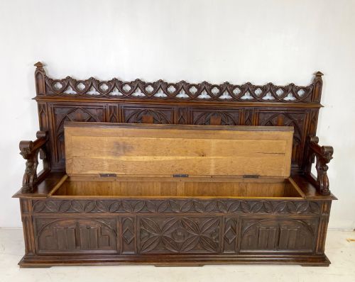 VICTORIAN GOTHIC HALL BENCH - ADDITIONAL PHOTO 3