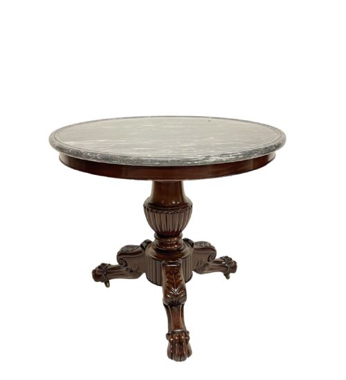 ANTIQUE FRENCH MARBLE TOP MAHOGANY GUERIDON - ADDITIONAL PHOTO 1