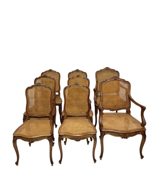 set of 8 french walnut and cane dining chairs - CATEGORY: ANTIQUE CHAIRS - DATED 1900