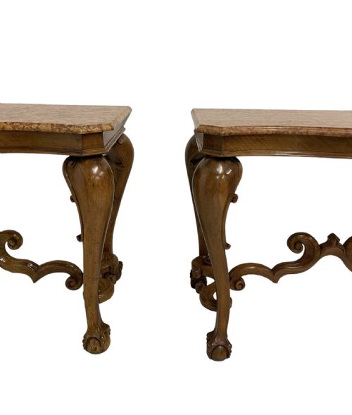 PAIR OF WALNUT MARBLE TOP CONSOLE TABLES - ADDITIONAL PHOTO 2