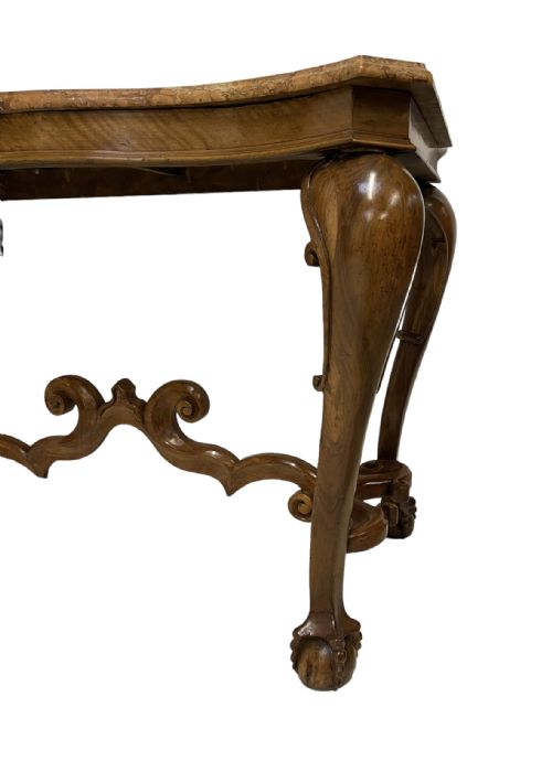 PAIR OF WALNUT MARBLE TOP CONSOLE TABLES - ADDITIONAL PHOTO 4