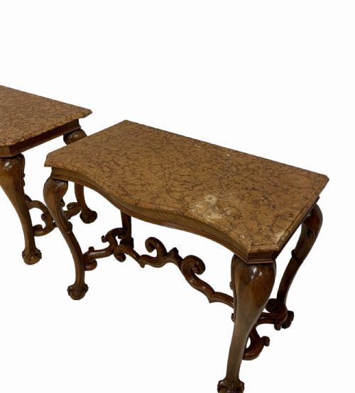 PAIR OF WALNUT MARBLE TOP CONSOLE TABLES - ADDITIONAL PHOTO 5