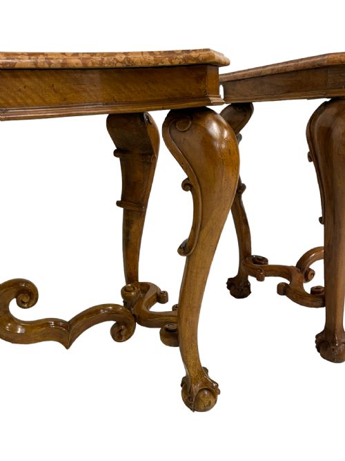 PAIR OF WALNUT MARBLE TOP CONSOLE TABLES - ADDITIONAL PHOTO 7
