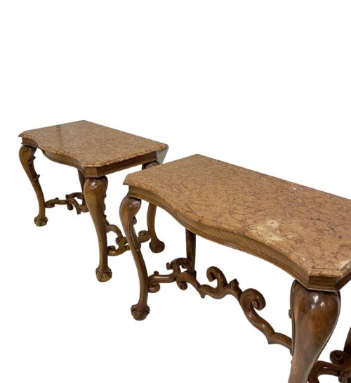 PAIR OF WALNUT MARBLE TOP CONSOLE TABLES - ADDITIONAL PHOTO 10