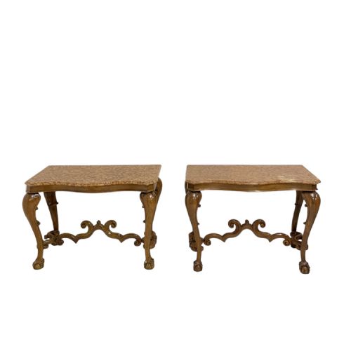 PAIR OF WALNUT MARBLE TOP CONSOLE TABLES - ADDITIONAL PHOTO 11