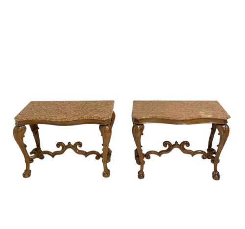 PAIR OF WALNUT MARBLE TOP CONSOLE TABLES - ADDITIONAL PHOTO 12